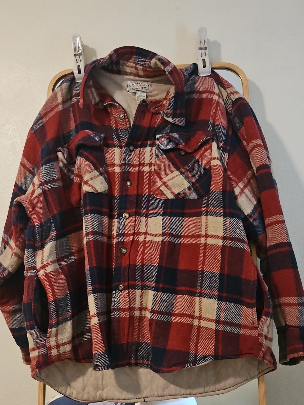 American Eagle Outfitters Red Plaid Quilted Shirt Jacket XL